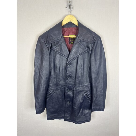 Vintage Montreal Leather Garment Blue Leather Jacket Mens 40 Canada 70s 80s